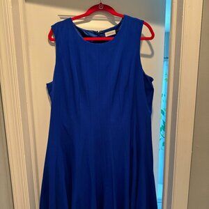 Calvin Klein Royal Blue Sleeveless Fit and Flare Swing Midi Dress